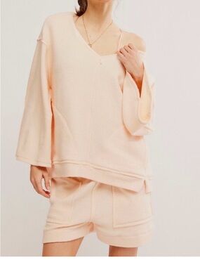 Free People Peach Oversized V-Neck Sweatshirt